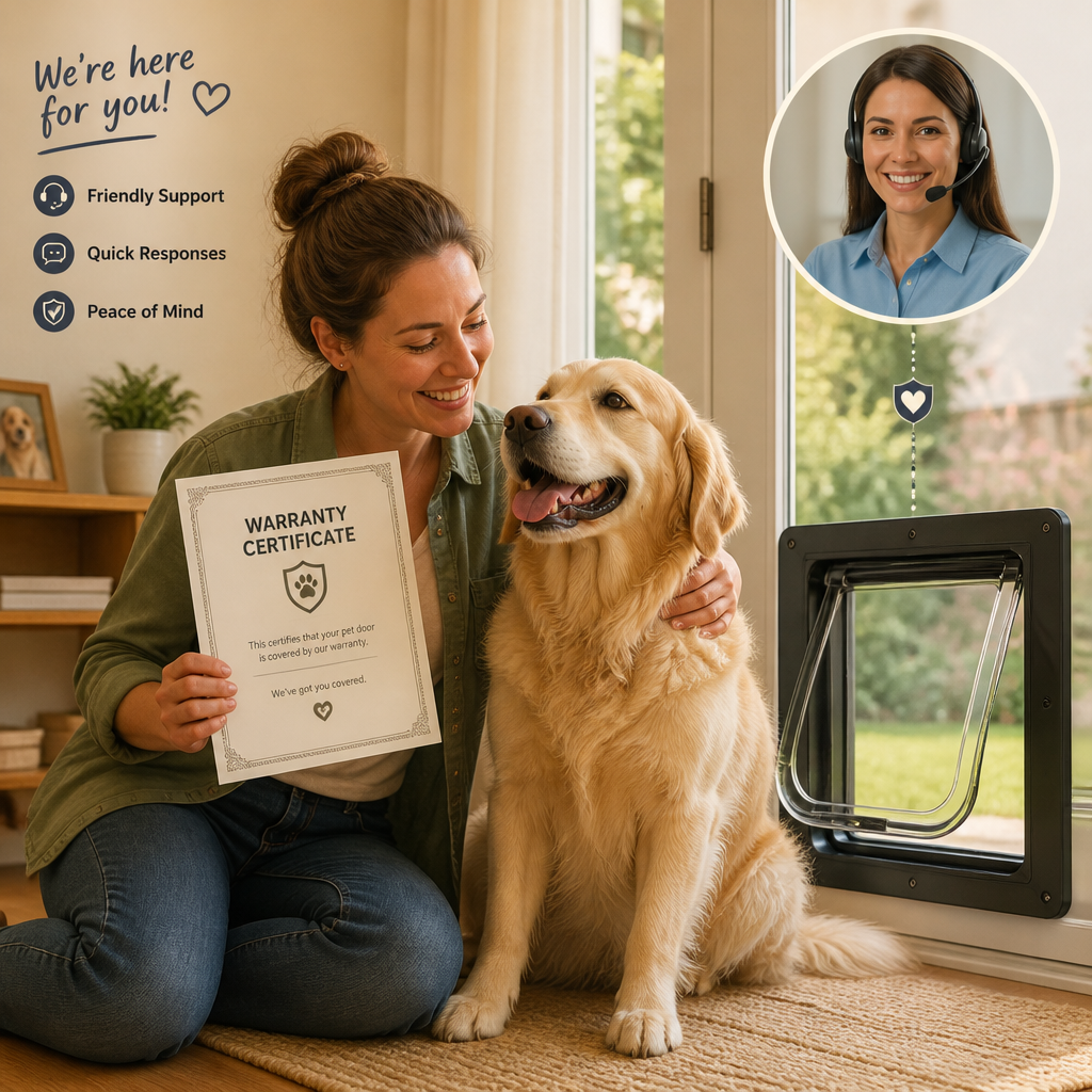 Ownpets Weatherproof Aluminum Pet Door warranty and support for large dog owners