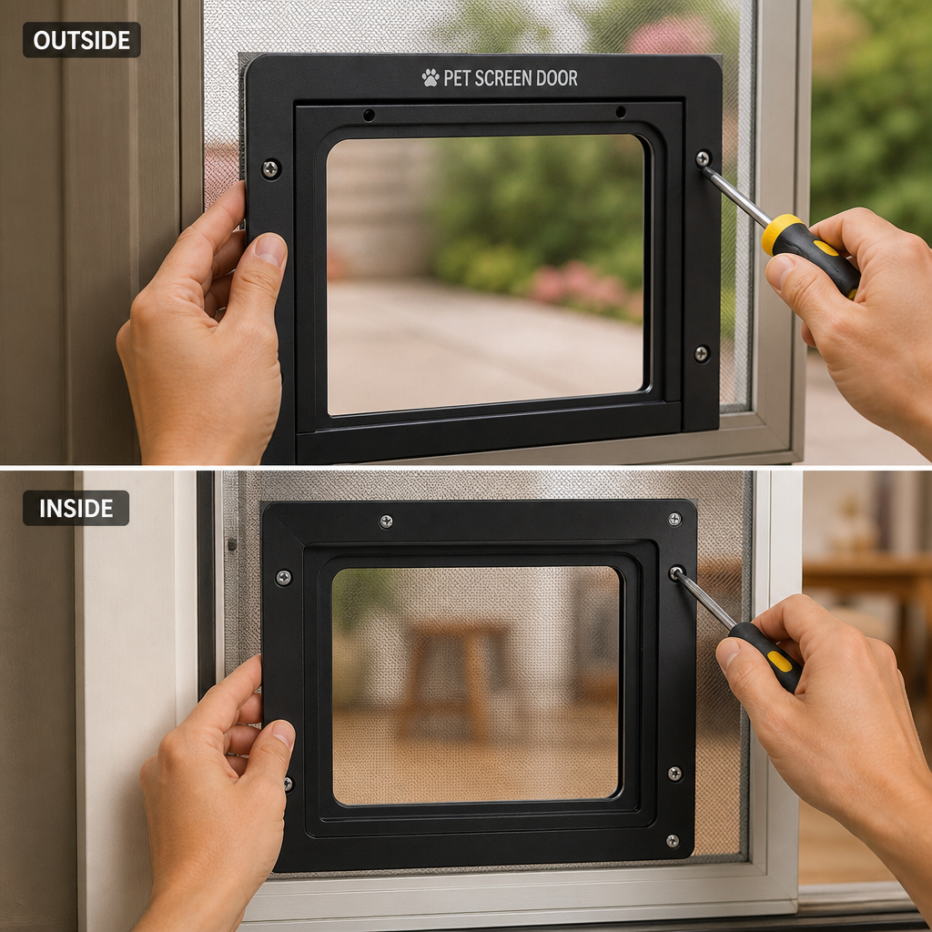attaching dog screen door frame to screen door