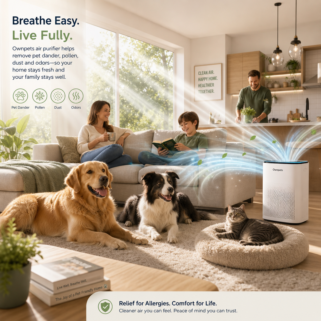 Allergy relief in pet-friendly home using Ownpets pet air purifier