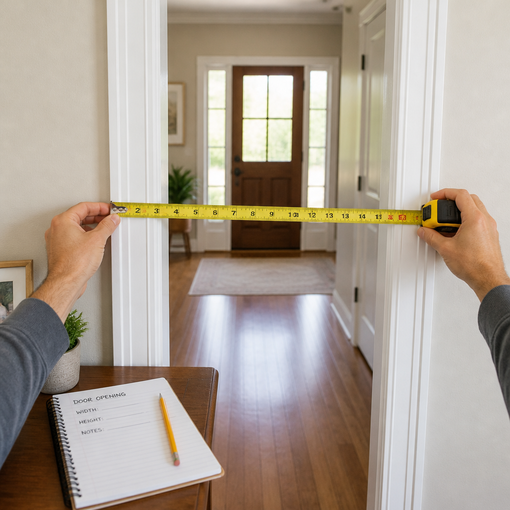 Accurate measurement of a doorway frame for proper pet screen door installation sizing